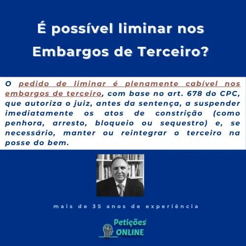 Pedido de liminar nos Embargos de Terceiro