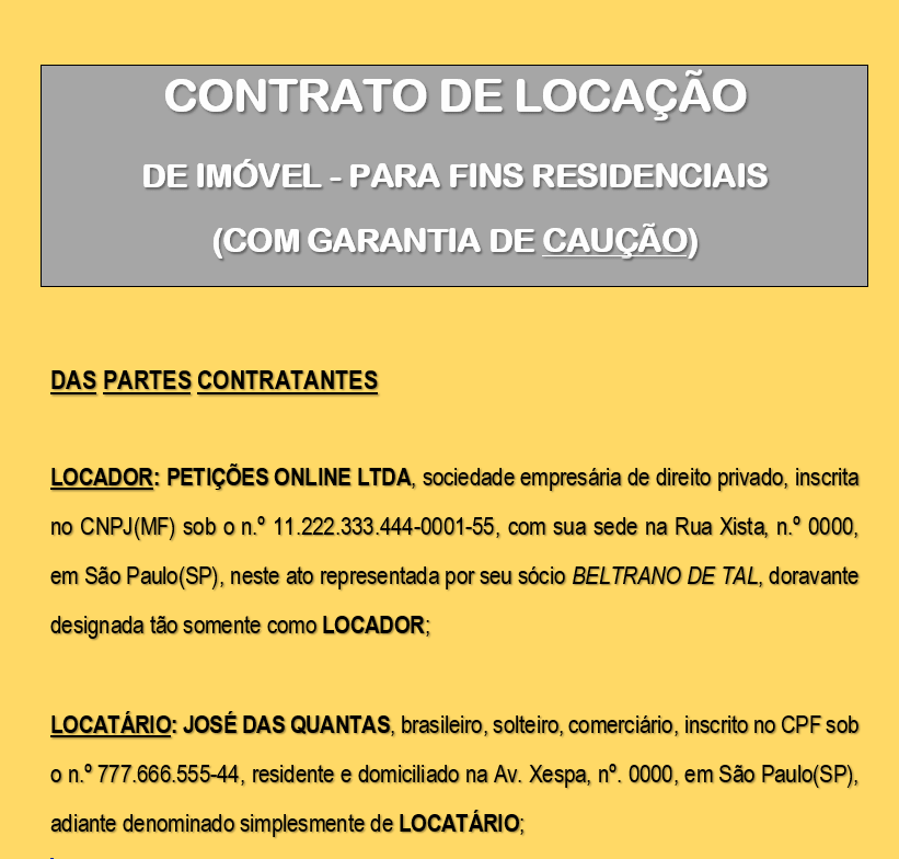 Modelo simples de contrato de aluguel de imóvel residencial casa |Petições Online|