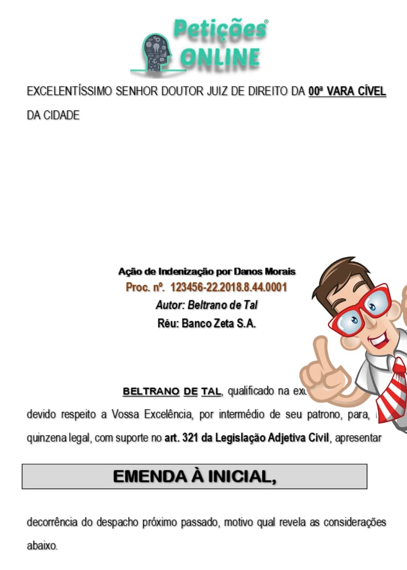 Modelo de Emenda à Inicial Valor Causa Novo CPC