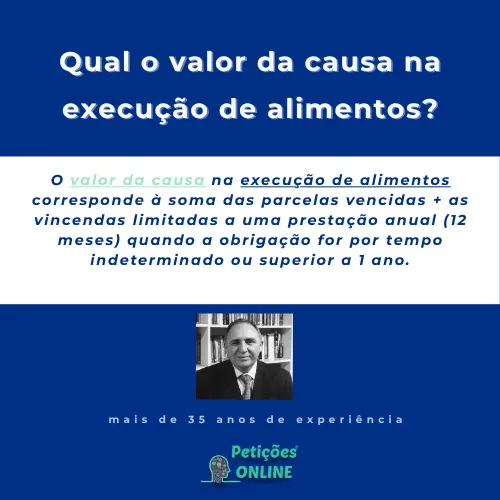 Qual o valor da causa na execução de alimentos?