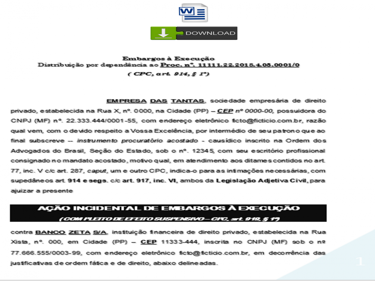 Exemplo De Petição De Embargos De Execução Contra A União