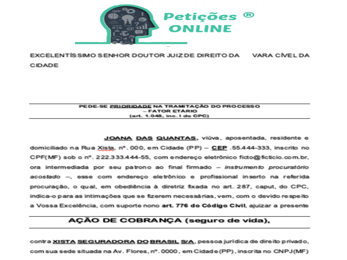 modelo de acao de cobranca seguro de vida novo cpc