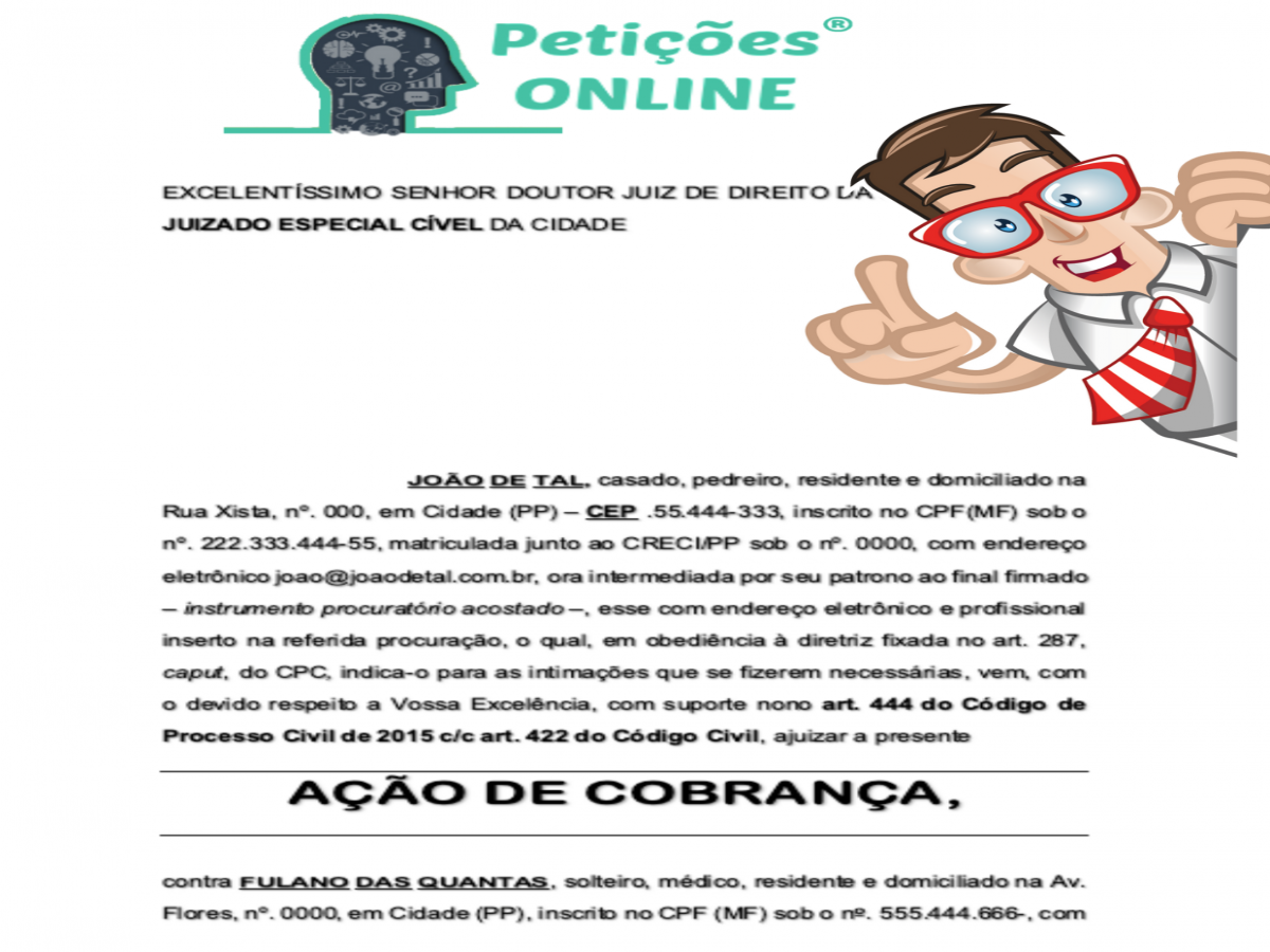 modelo acao de cobranca novo cpc peticao inicial