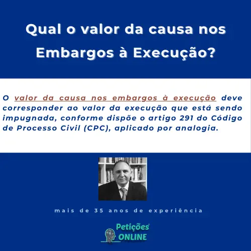 Valor da causa embargos à execução